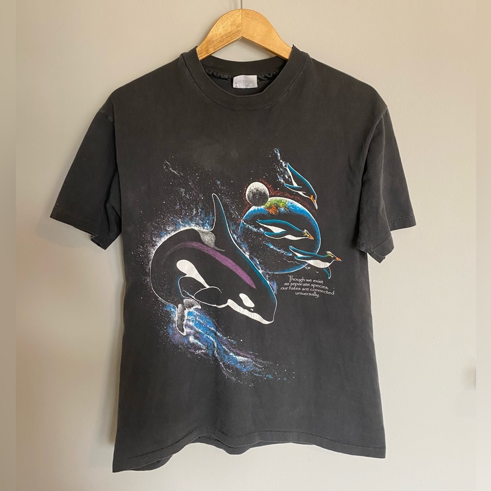 Vintage Single Stitch Faded Animal/Solar System T Shirt Large